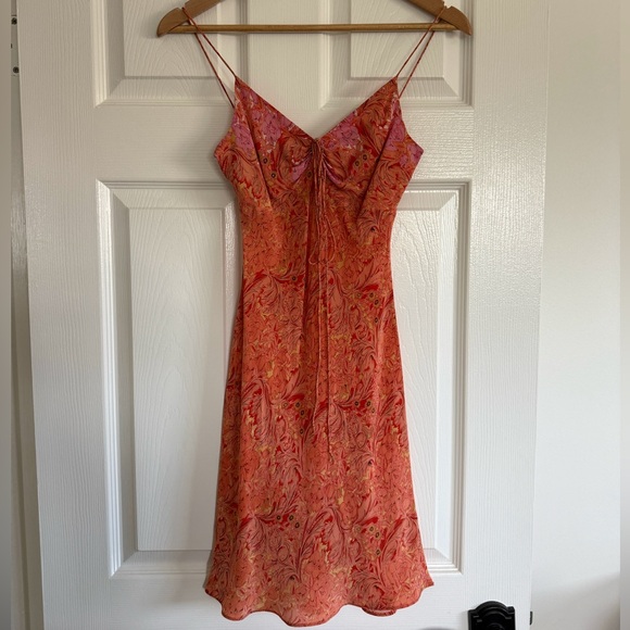 Vintage Dresses & Skirts - Vintage Coral and Pink Paisley Slip Dress with Spaghetti Straps